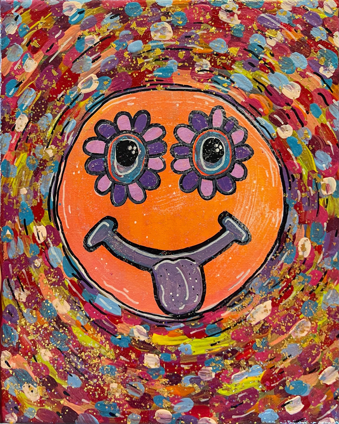 Tongue out smiley painting